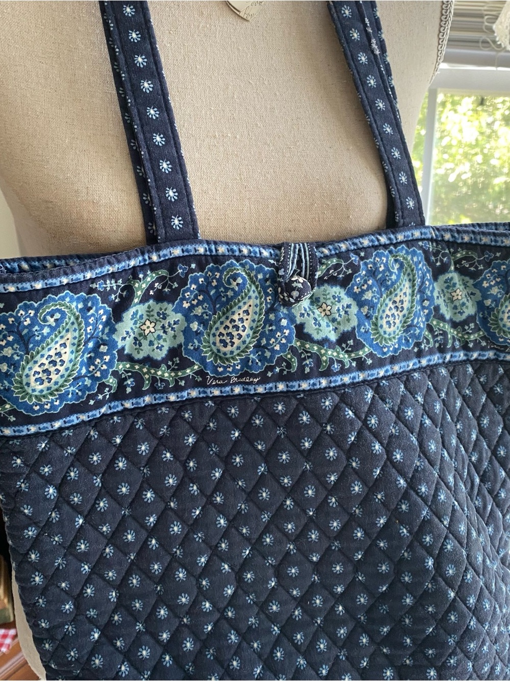 Vera Bradley Quilted Navy Paisley-Trim Tote Bag - Women's Shoulder Tote - Picture 5 of 16